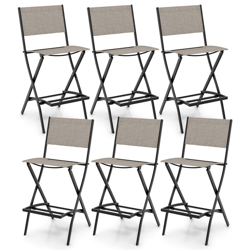 Ensemble de 6 tabourets de bar pliants Latitude Run® avec repose-pieds humanisé, Brun