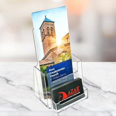 Trifold Brochure Holder w/ Business Card Pocket. Inside Dimension: 4.125"W (100 Pack) by Azar Displays