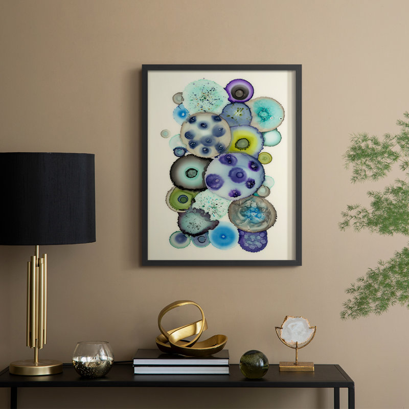 Geodes II, reproduction encadrée - bois massif, H 21 po x l 17 po, Noir, noir, noir, noir