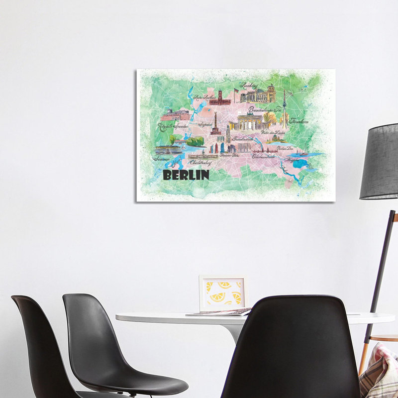 Berlin Germany Illustrated Map by Markus & Martina Bleichner - Wrapped Canvas Print, 101.6 cm H x 66.04 cm W x 3.175 cm D