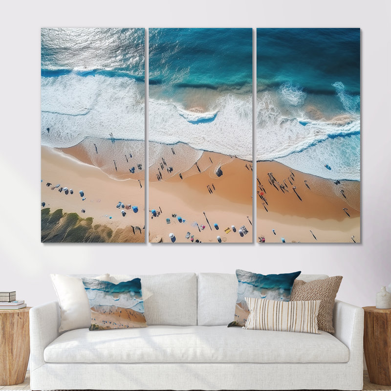 Bleu plage vue aérienne Majesty II - plage et océan, art mural, Toile tendue, H 28 po x l 36 po x P 1 po