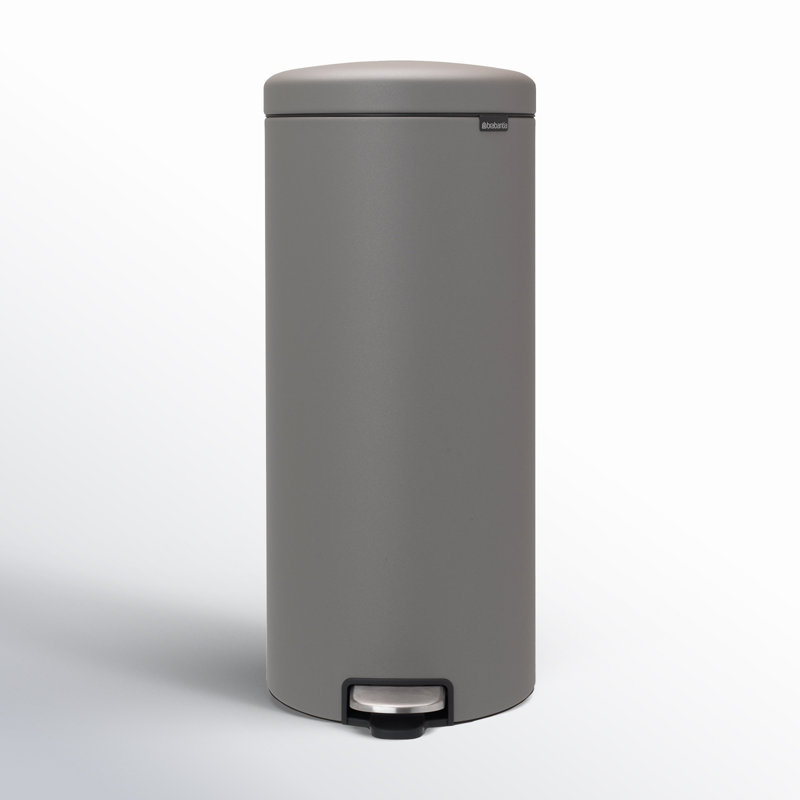 Mineral Concrete Gray Plastic Step-On Kitchen Trash Can, 8 Gallon