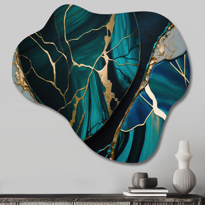 Abstract Geode Green I - Abstract Marble Cloud Shape Asymmetric Metal Wall Sculpture