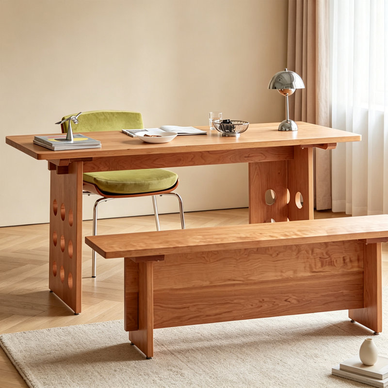 Bureau d'écriture rectangulaire en bois massif rétro brun, 29.52" H x 62.99" W x 31.49" D