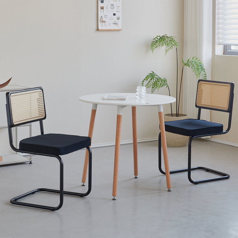 Chairs - Scandinavian Velvet Dining Chair - Rattan Back Chair - Metal Legs, 2, Black-1