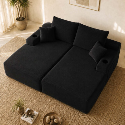69-Inch Modern 2-Seat Corduroy Cloud Sectional Sofa Chais with Deep Seat for Living Room