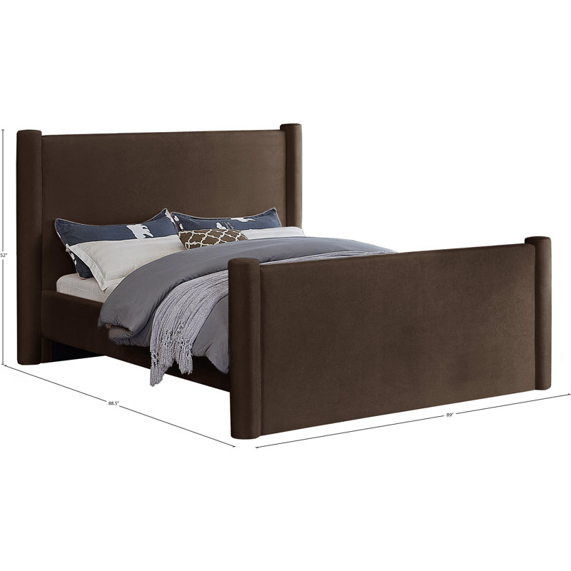 Elias Upholstered Platform Bed, King, Brown Velvet