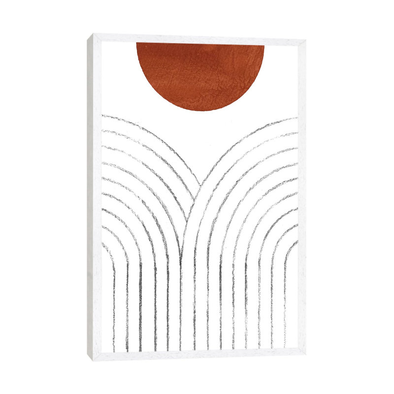 Line Art Arches And Terracotta Sun by Whales Way - Print on Canvas, White Framed, 66.04cm H x 45.72cm W x 3.81cm D
