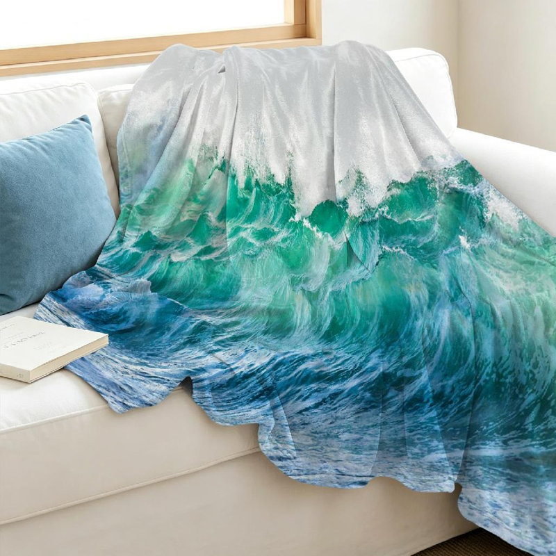 Jeté en molleton bleu flanelle ultra doux, imprimé Vagues Vagues, Throw 40" x 50"