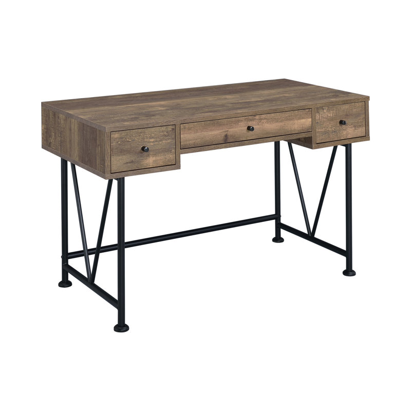 Pernell Metal Base Writing Desk, Rustic Oak