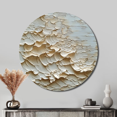 «Ascendant Light of Cream Waves Waters I», art mural rond moderne transitionnel en métal