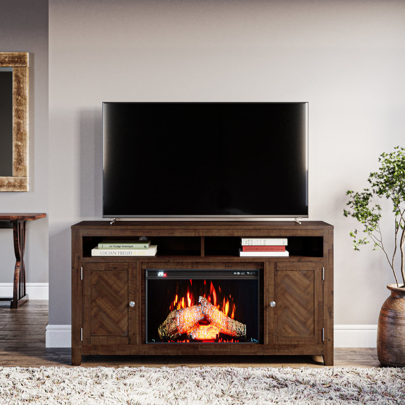 Montreal TV Stand Fireplace for TVs up to 70" Fireplace, Oak Dark Brown