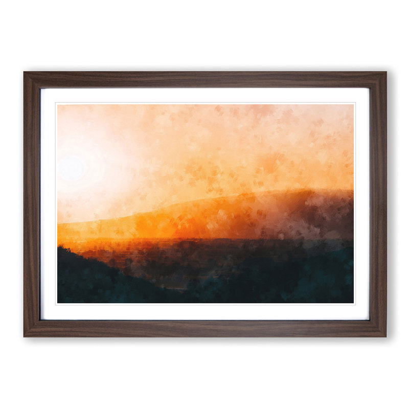 Sunset over the Hills and Mountains - Picture Frame Painting Print, Walnut Framed, 24cm H x 33cm W x 2cm D