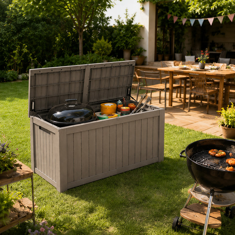 Coffre de terrasse en résine 200 gallons, boîte de rangement de patio verrouillable pour le jardin