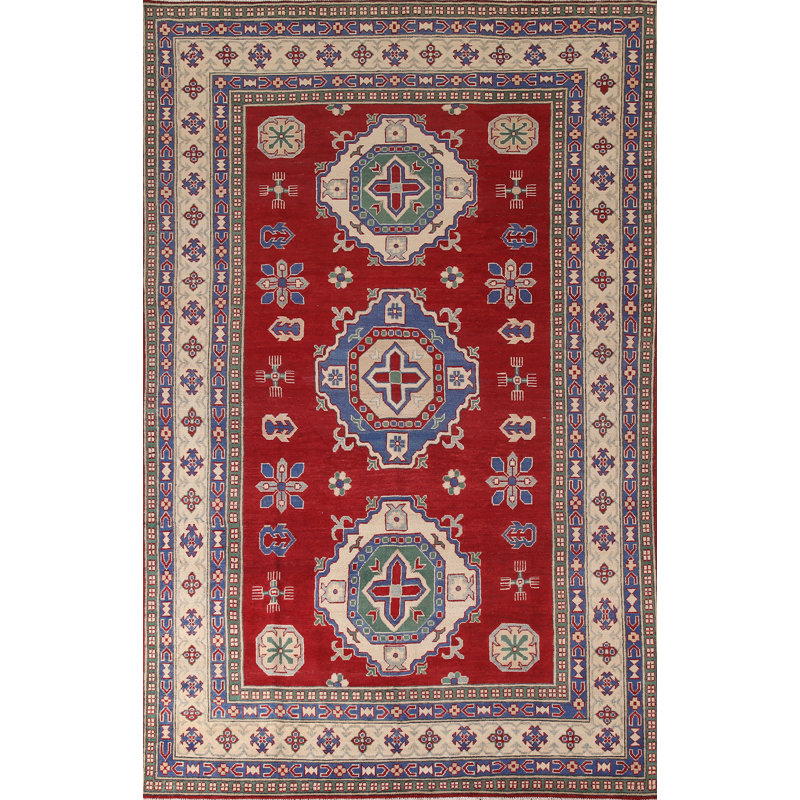 Tapis oriental rouge fait à la main Kazak