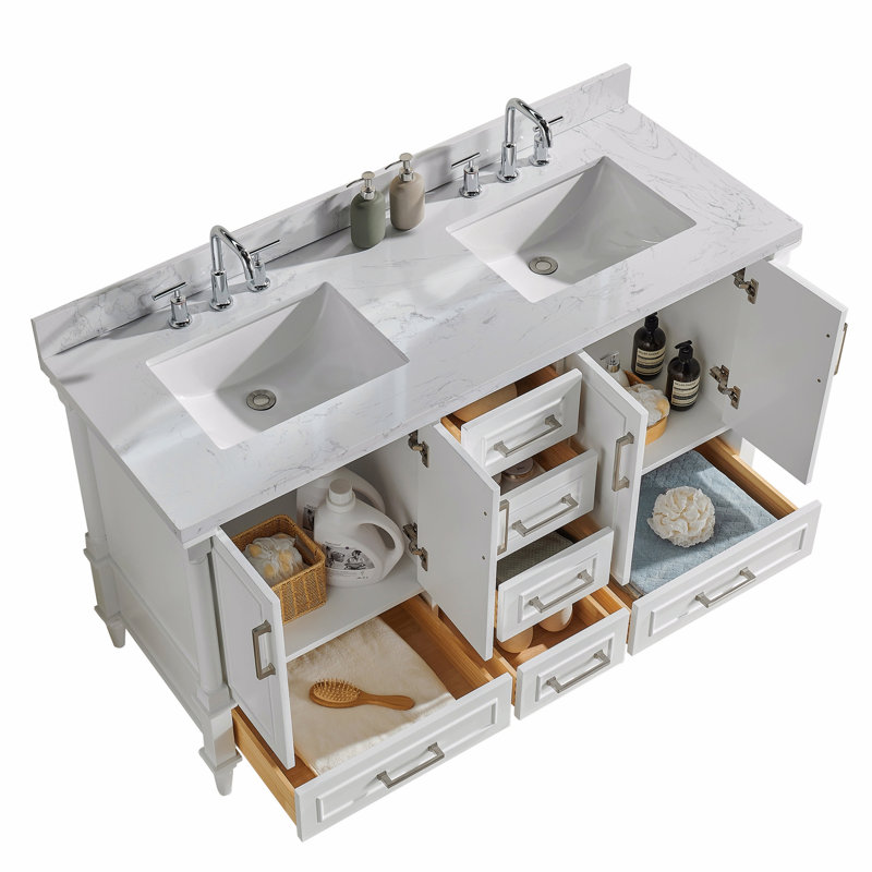 Ensemble de meuble-lavabo double autoportant avec 2 poignées