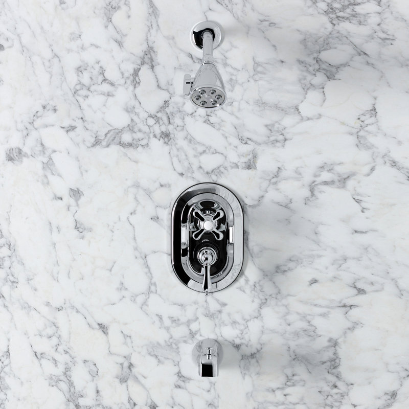 Kingston Brass Restoration Double-Handle 3-Hole Thermostatic Tub and Shower Faucet with Plunger Diverter, Polished Chrome