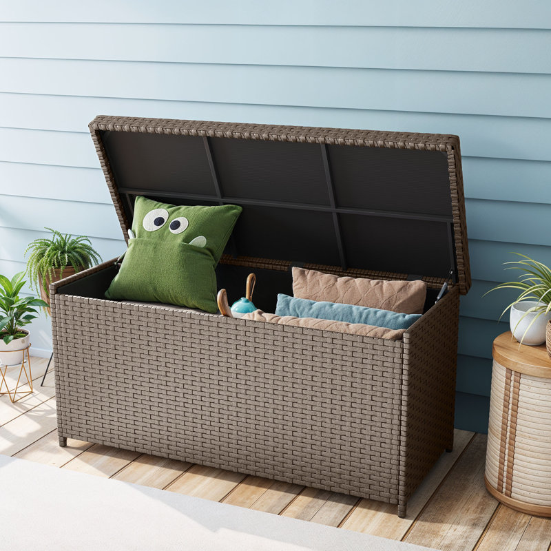 Balconera Water Resistant Wicker Deck Box, 35.4" H x 69.7" W x 32.3" D, Brown