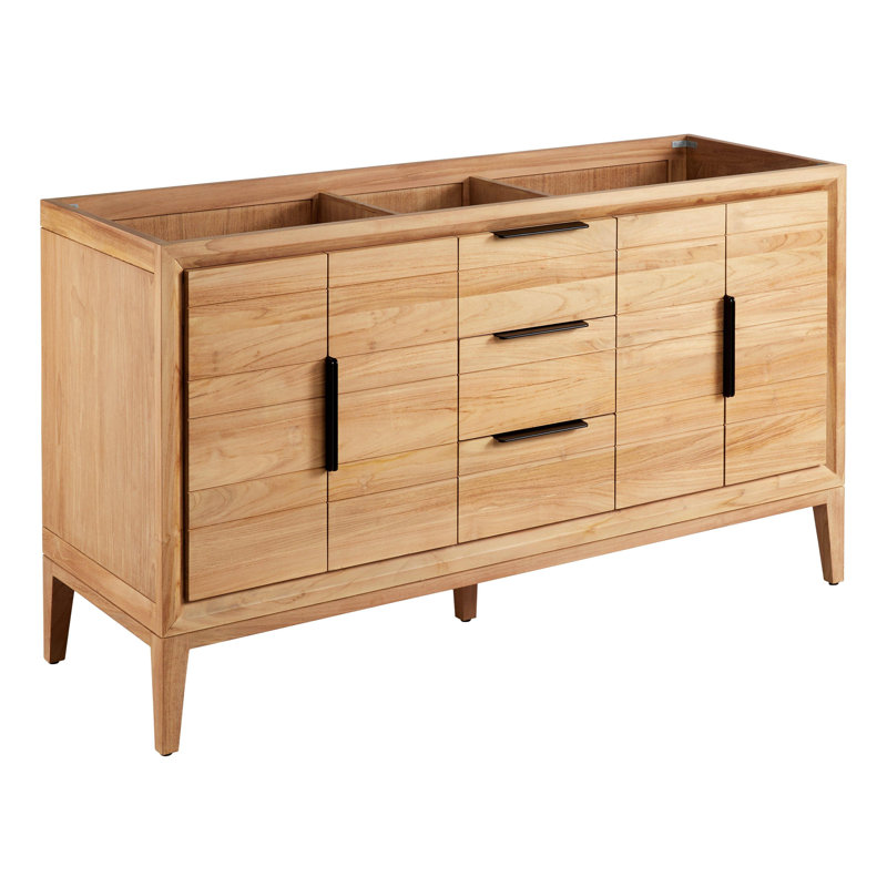Natural Teak Double Freestanding Bathroom Vanity Cabinet