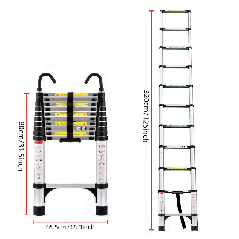 Échelle rétractable 10,5 pi (environ 3,2 m), échelle pliable multifonctionnelle, avec crochet, échelle rétractable en aluminium, convient pour une utilisation quotidienne dans un véhicule récréatif, un grenier, une maison, 330 livres
