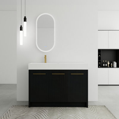 Meuble-lavabo autoportant de 48 po avec lavabo en résine, avec porte à fermeture douce, ensemble KD