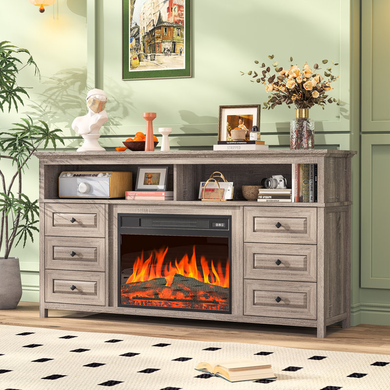 TV Stand For Tvs Up To 65'' With Electric Fireplace, Gray