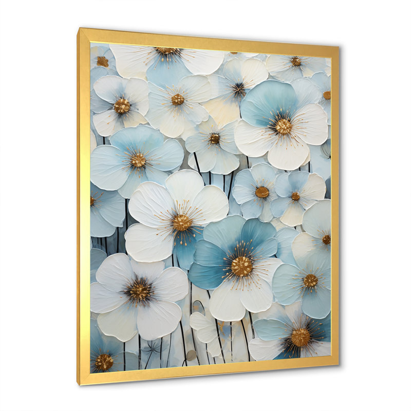 Bleu et blanc minimalisme pensées jardin zen, Cadre doré simple, H 44 po x l 34 po x P 1,5 po