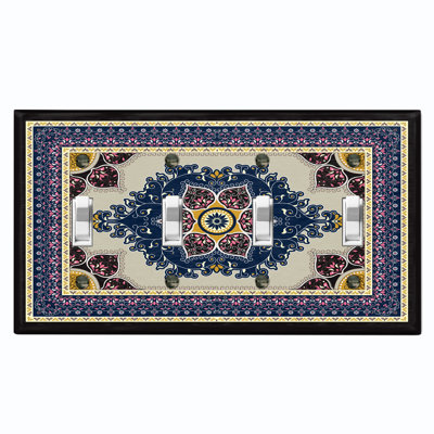 Colorful Elegant Carput Rug Print 4 - Gang Toggle Light Switch Standard Wall Plate