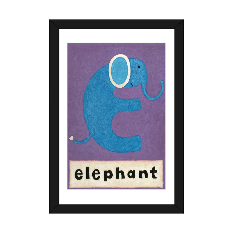 «E is for Elephant», impression sur toile tendue, H 24 po x l 16 po x P 1 po, Papier d'art encadré noir, Blanc