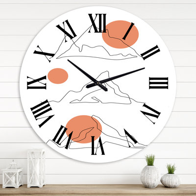Abstract Mountain Range With Red Moons - Modern Wall Clock