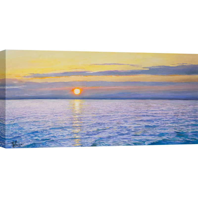 2AD7024 Landscape Painting: Morning by the Sea 1 Piece Wrapped Canvas Wall Art, 35cm H x 70cm W