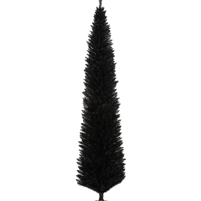 Arbre de Noël artificiel noir 8 pi avec 618 branches, arbre de Noël artificiel avec base en plastique sécuritaire noir