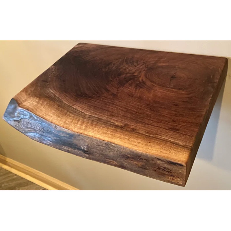Tablette flottante en bois de noyer massif avec bord vivant, H 2 po x l 12 po x P 12 po