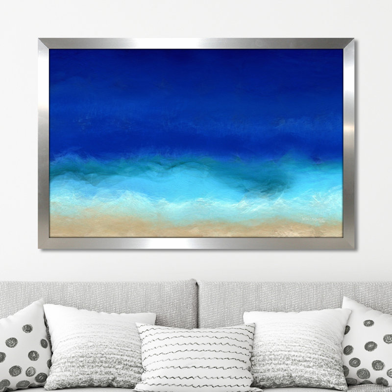 «Beach Scene 8 Aqua Beach», reproduction d'impression sur plastique, H 21,5 po x l 27,5 po x P 0,75 po, Encadrement argenté