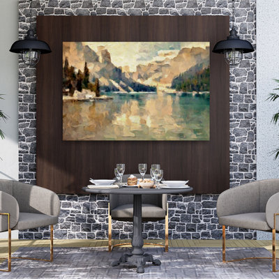 «Golden Glacier Mountain Lake», art mural contemporain abstrait