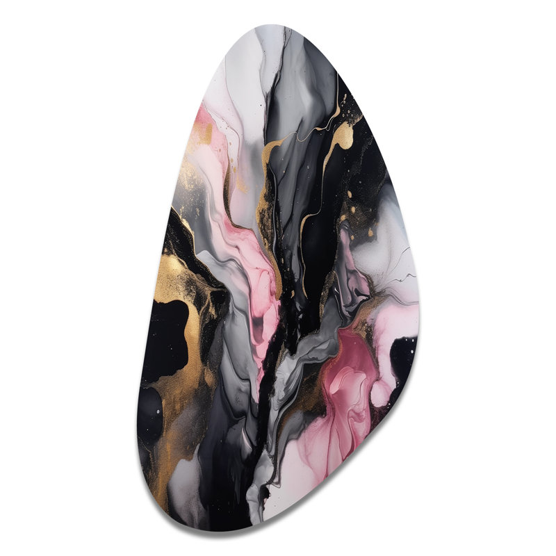 Black Gold Marble Splash II - Asymmetrical Abstract Marble Metal Wall Decor, Irregular Shape Metal Wall Sculpture Print