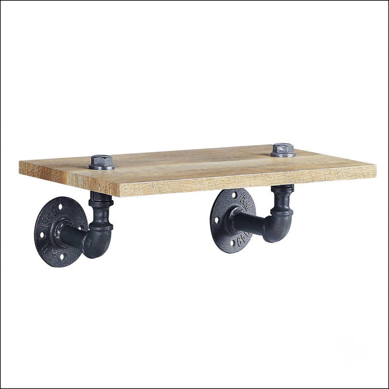 Oak And Sandy Black Rectangle Wall Shelf