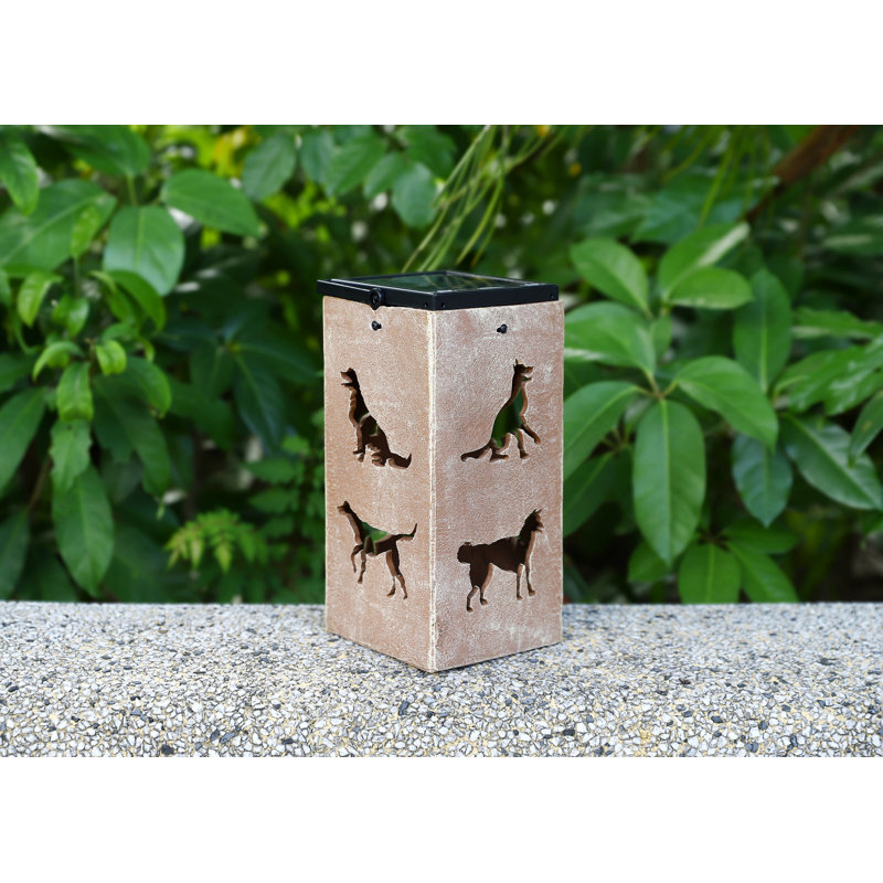 Brown Plastic Solar LED Outdoor Lantern with Dog Silhouettes