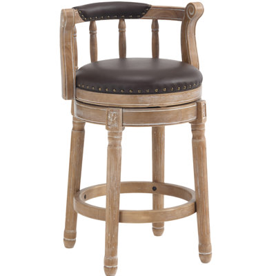 Tabourets de bar en cuir de vache avec dessus en bois, chaise de bar pivotante à 360 degrés avec dossier, tabourets de bar à hauteur de comptoir pour la cuisine, la salle à manger et le bar (café 1 pièce)