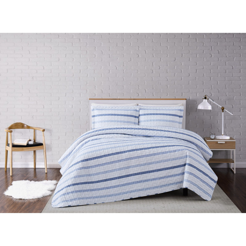 Ensemble de courtepointe à rayures gaufrées, Courtepointe double / grand et 2 taies décoratives