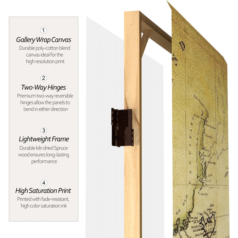 6 Ft. Tall Double Sided Vintage Globe Canvas Room Divider, World