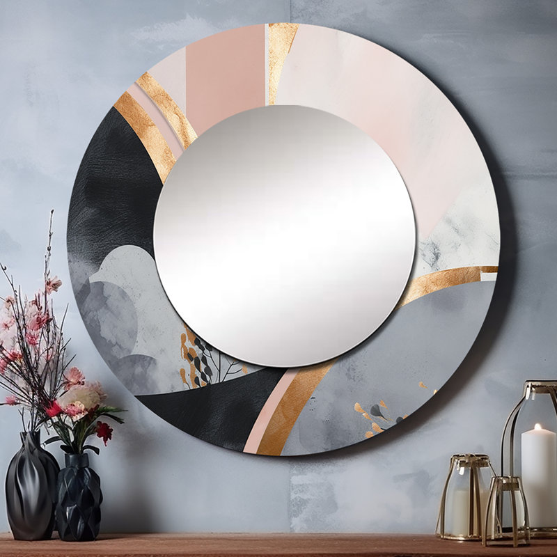 Rose Gold Unveiling Reverie IV - Abstract Floral Round Mirror Wall Decor_MTMIR60190, 29" x 29"