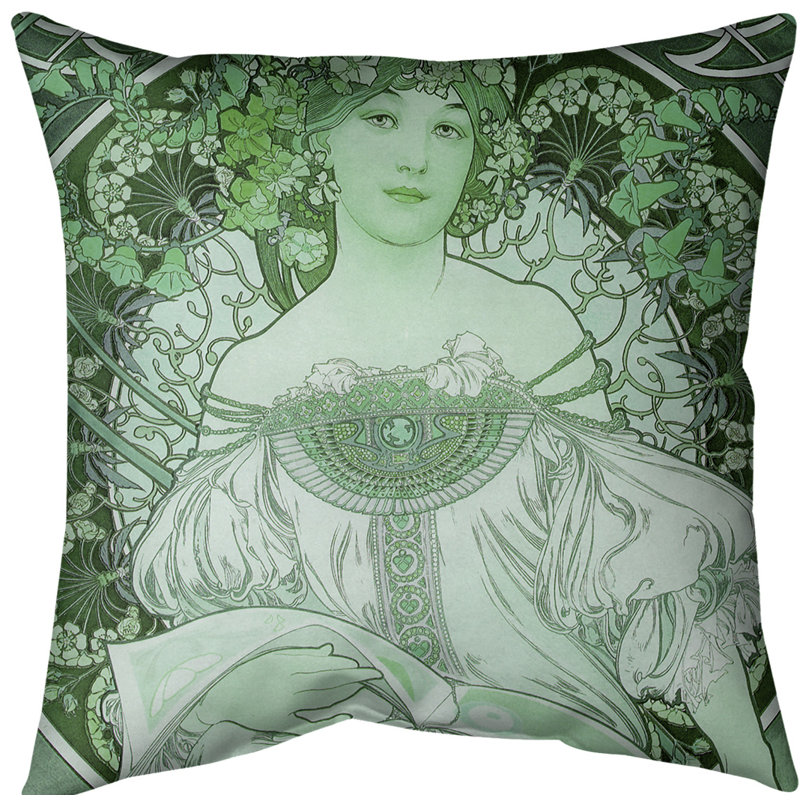 Oreiller en dollar alphonse mucha bougon reading, Bourre en polyester, Vert, Faux lin