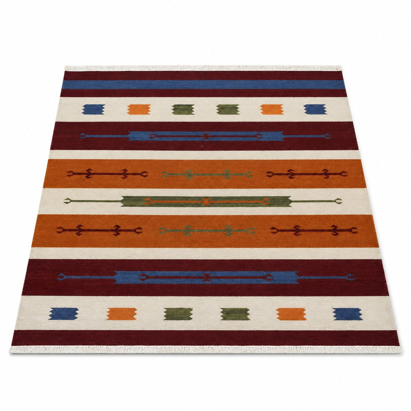 Tapis Clare tissé à plat en laine Kilim écologique - 244 x 244 cm, carré, multicolore, design moderne et contemporain, tapis à poils courts faits main pour salon et chambre.