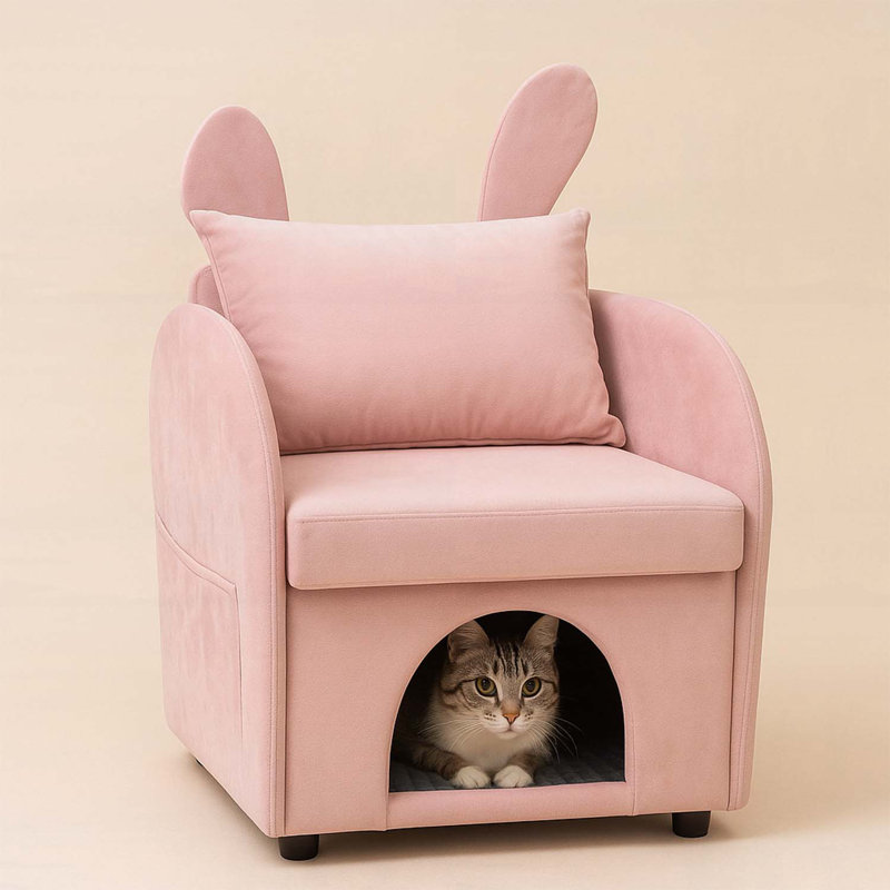 Fauteuil Bunny-Ear avec tissu résistant aux rayures, Rose