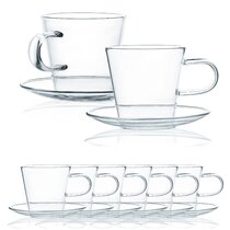 JavaFly Glass Mug With Blue Handle, Set of 4 Glasses, Espresso Cup, Cuban Coffee  Cups With Handle, Tulip Shape, 8.6 oz 