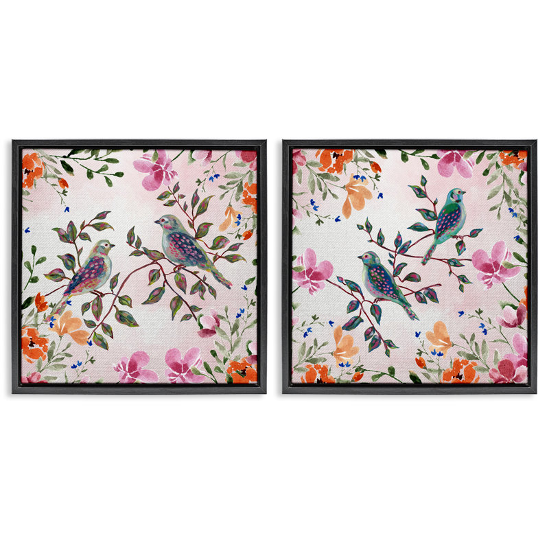 Ensemble de cadres flottants 2 pièces Bird Pairs & Country Florals, design par Adonna Ebrahimi, 25" H x 25" W