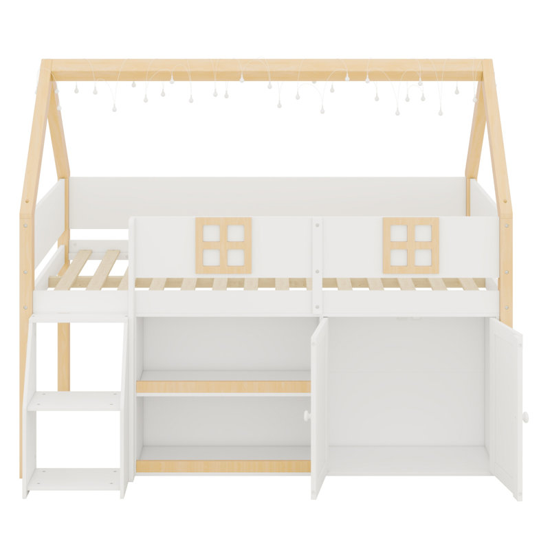 Lit mezzanine bas avec tablettes et armoires