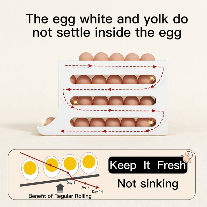 4-Tiers Auto Rolling Egg Dispenser, Space-Saving Egg Holder for Fridge and Countertop, Durable Plastic Kitchen Egg Organizer
