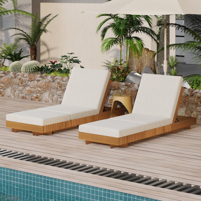 Turan Outdoor Acacia Wood Chaise Lounge Chair With Cushions